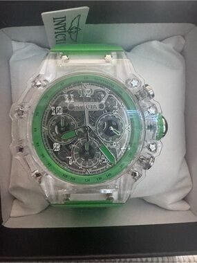 Invicta Green and Clear Chronograph Silicone Strap Watch - Sporty Design